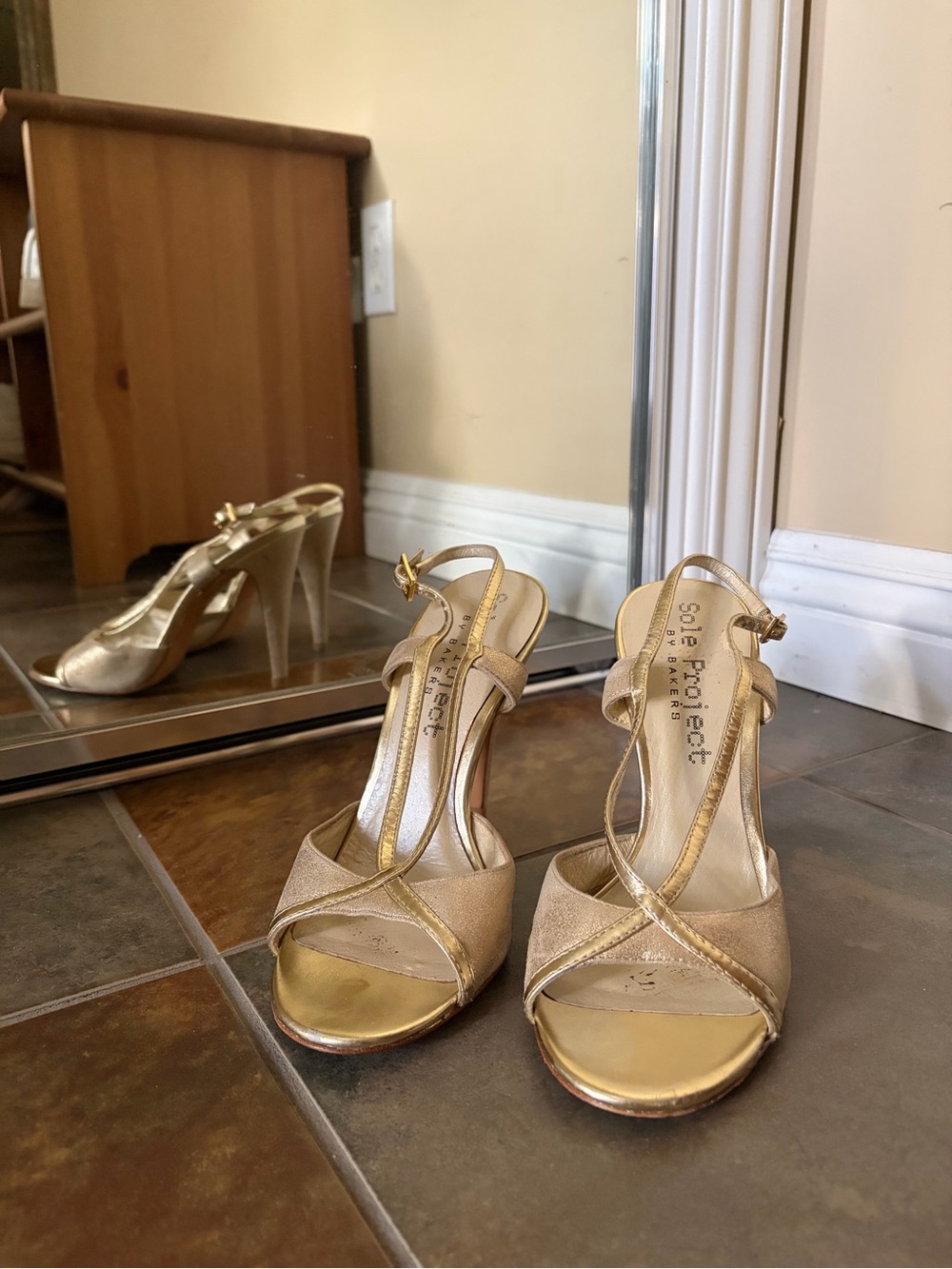 Sole Project by Baker - Metallic Gold Open-toed Heels